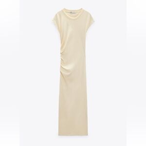 Elegant Cream midaxi Dress with side ruching
